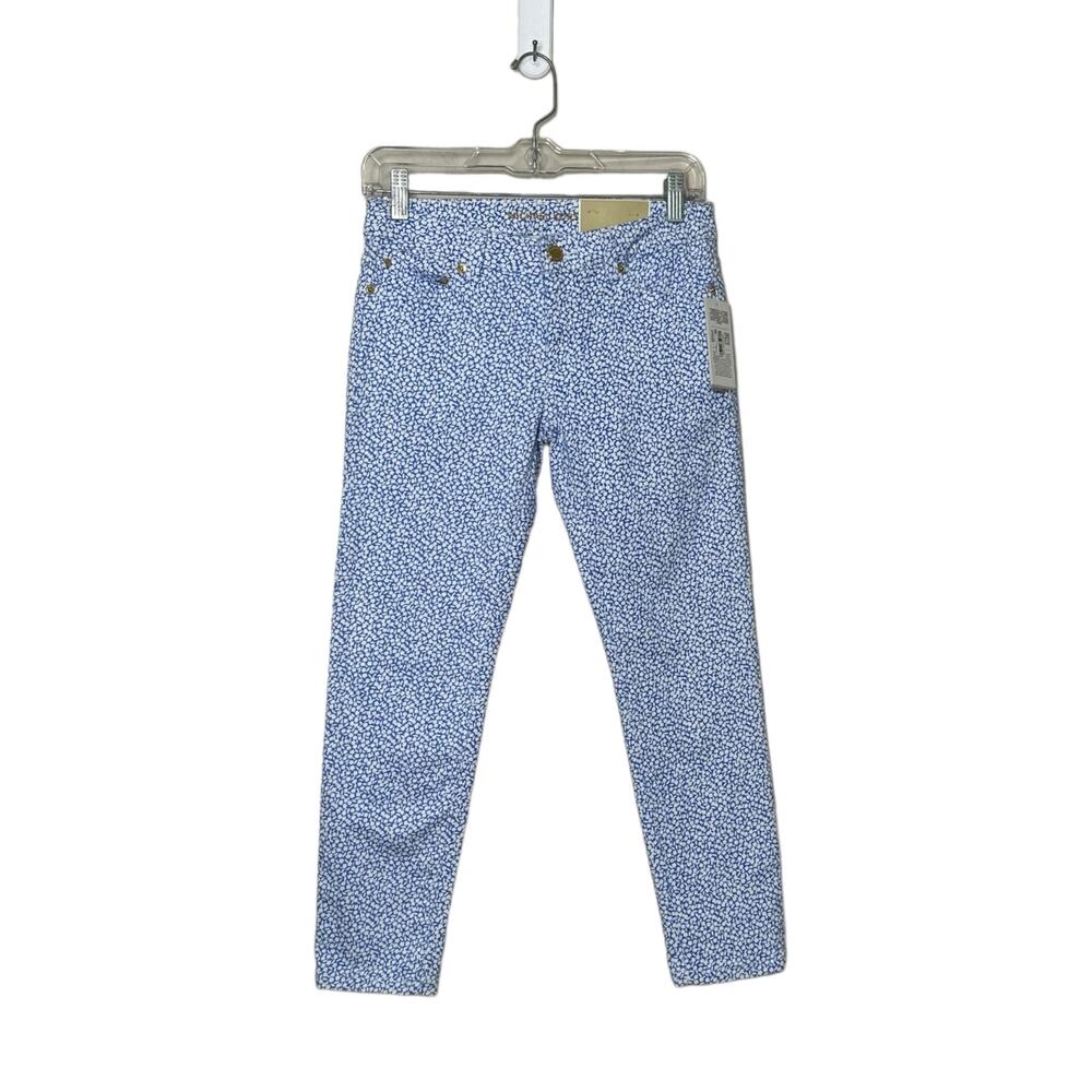 Michael Kors blue floral Izzy cropped skinny jeans size 0P